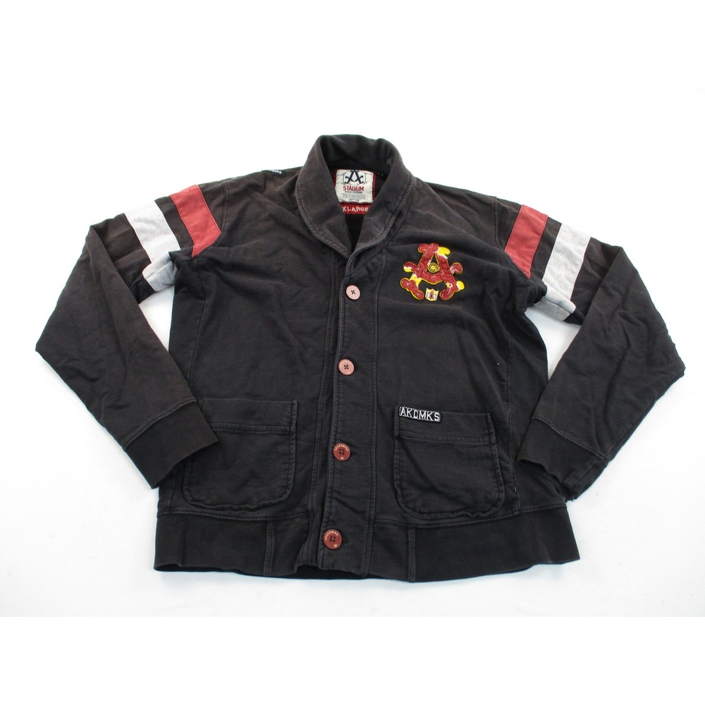 Akademiks Cardigan Men XL Black Varsity Shawl Collar Embroidered Stadium Utility